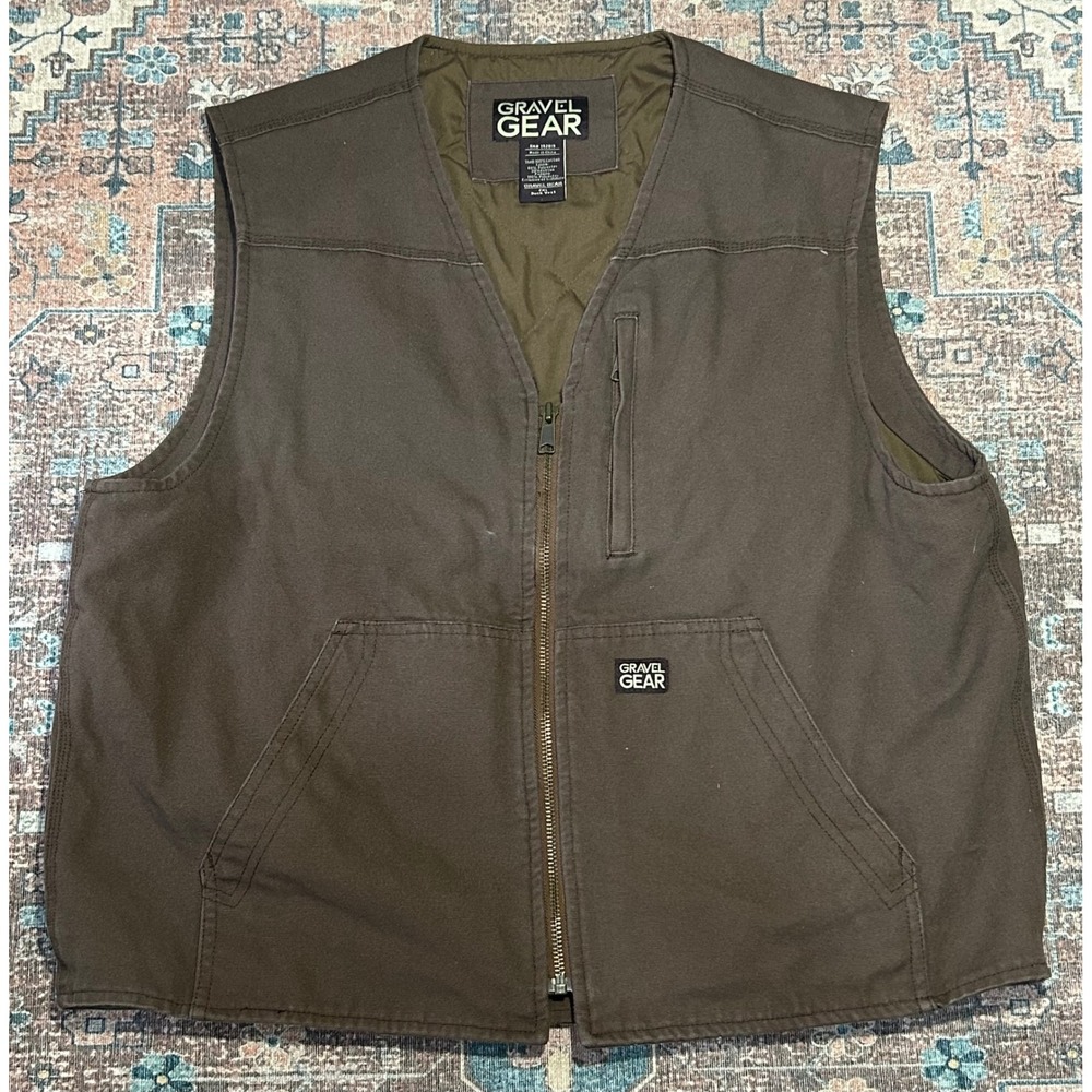 Gravel Gear Mens 2XL Brown Duck Canvas Quilted Insulated Workwear Vest RN 142019